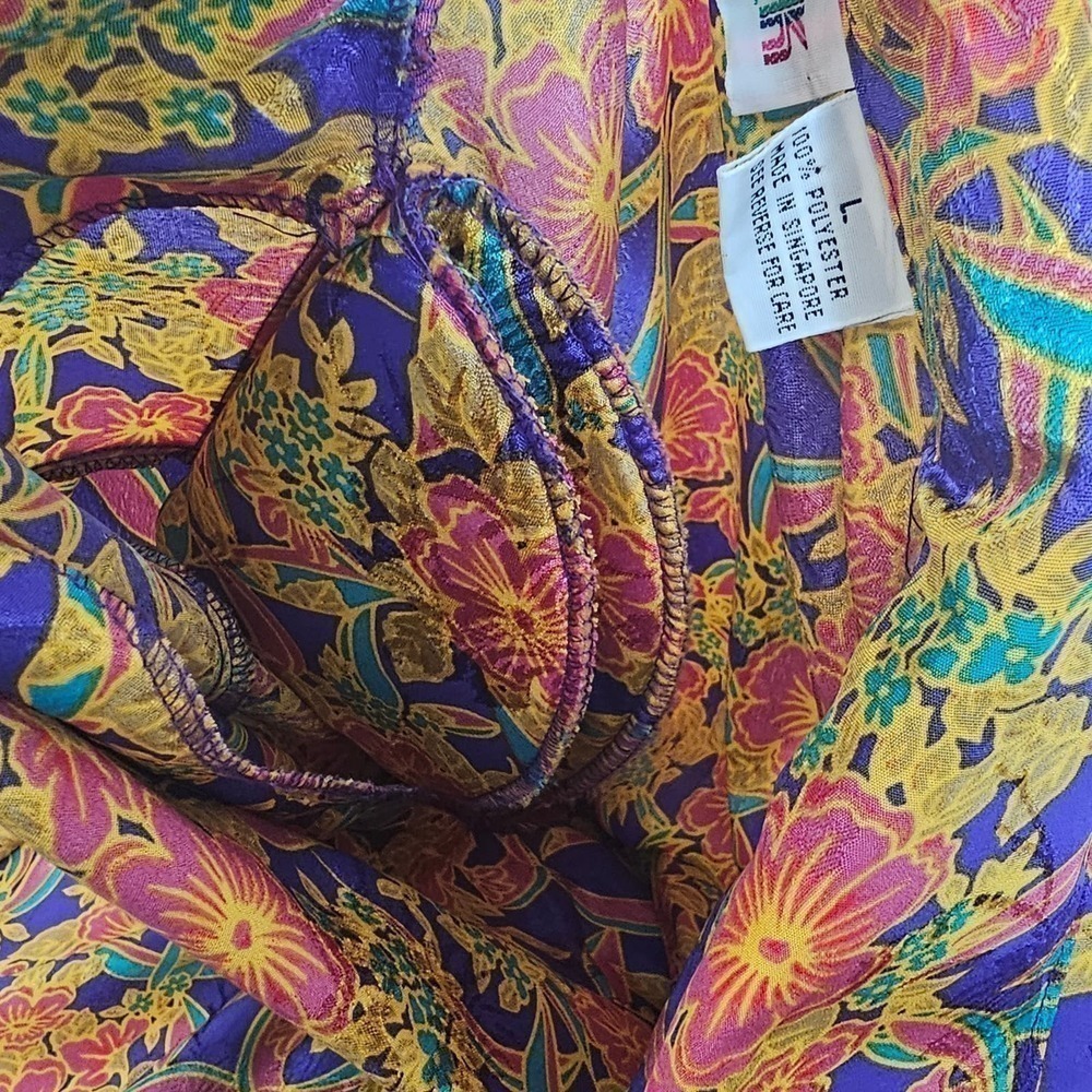 Vintage Arbor Creek Dress Size Large 80s Purple Yellow Floral Shirt Dress Midi - Picture 9 of 10